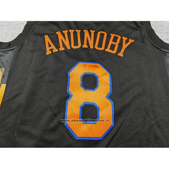 Maglia New York Knicks Og Anunoby No 8 Statement 2025-26 Nero